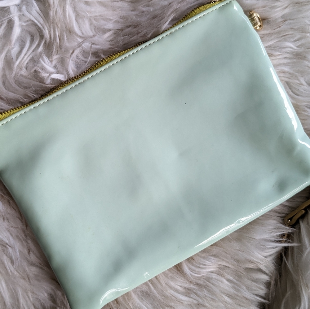 Mint/gold clutch with detachable strap